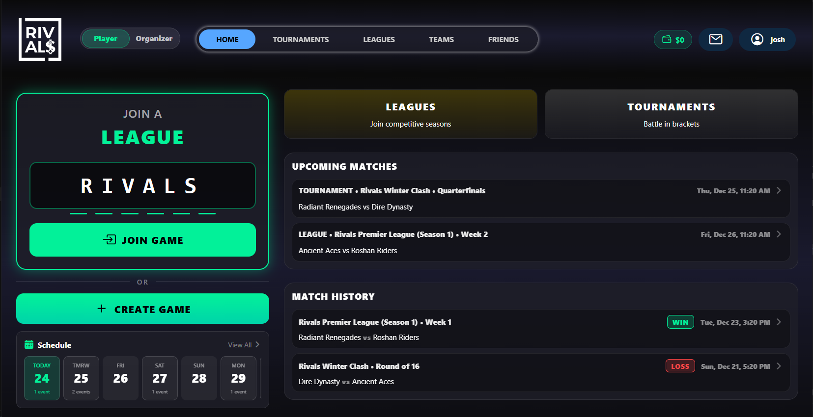 Rivals home player screenshot